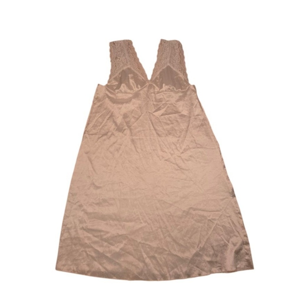 Satin Lace Trim Nightgown Pink Champagne Sleeveless Sleep Dress Size 1XL